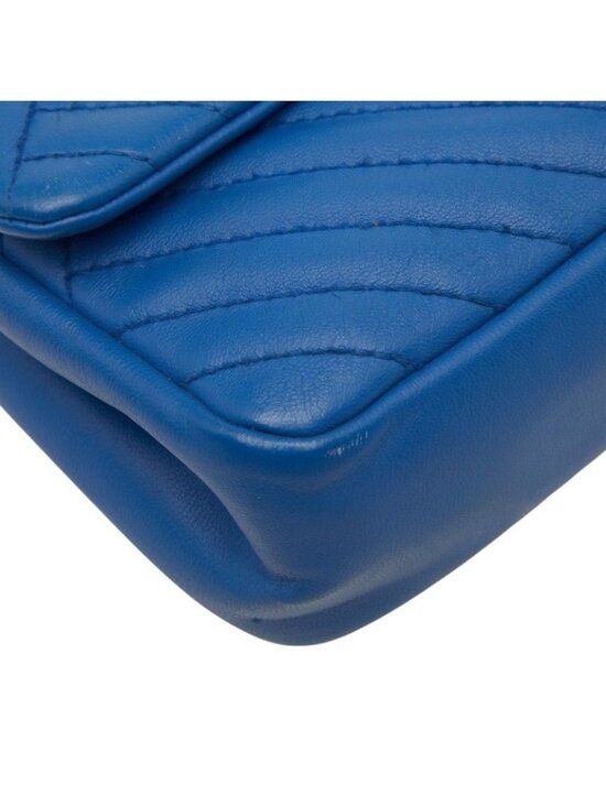 Chanel Chez Blanc Stitch CC Logo Shoulder Bag Blue Leather display picture 1